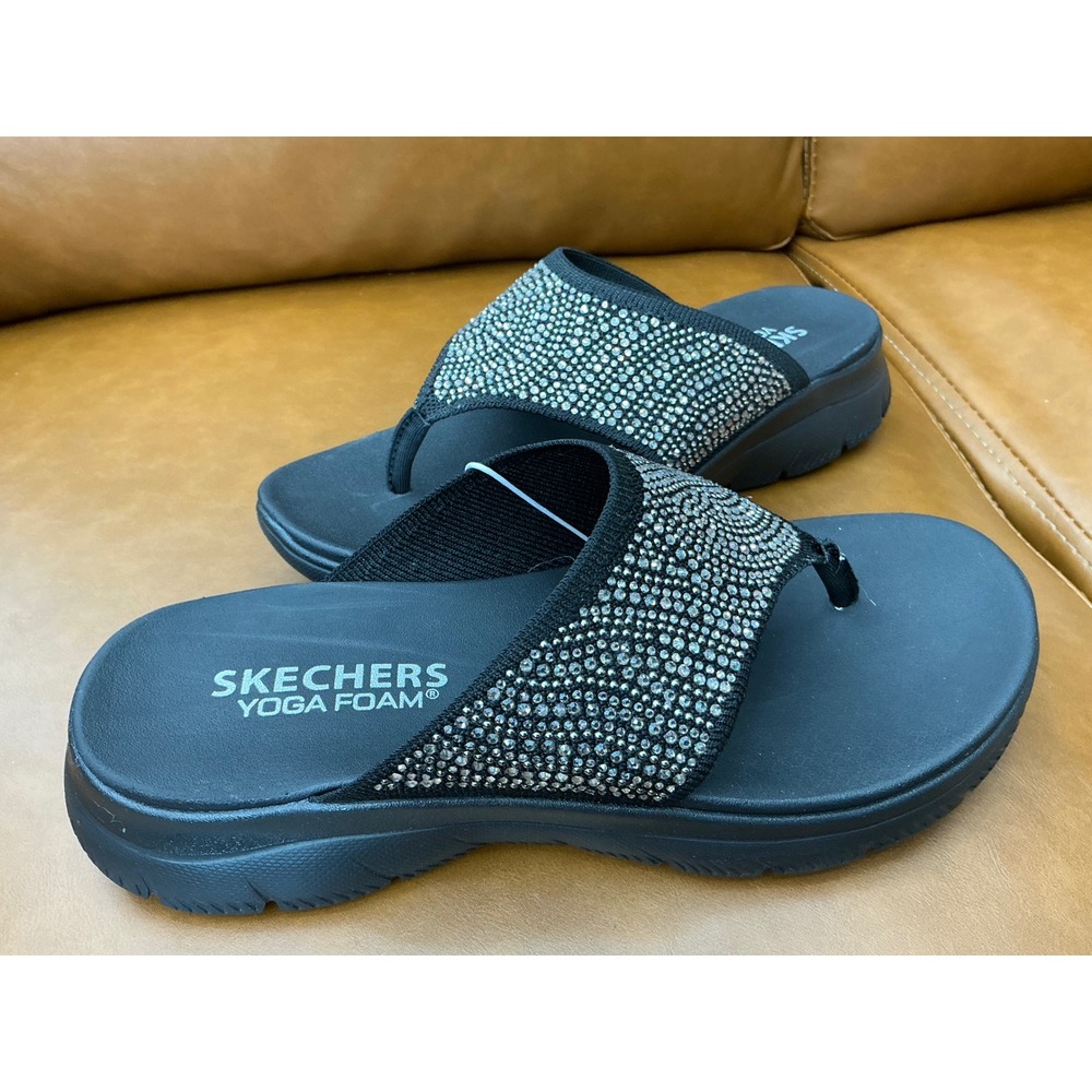 Skechers Summits Sandal Womens 8 Black New Rhinestone Yoga Foam 163582 BBK - Picture 1 of 8